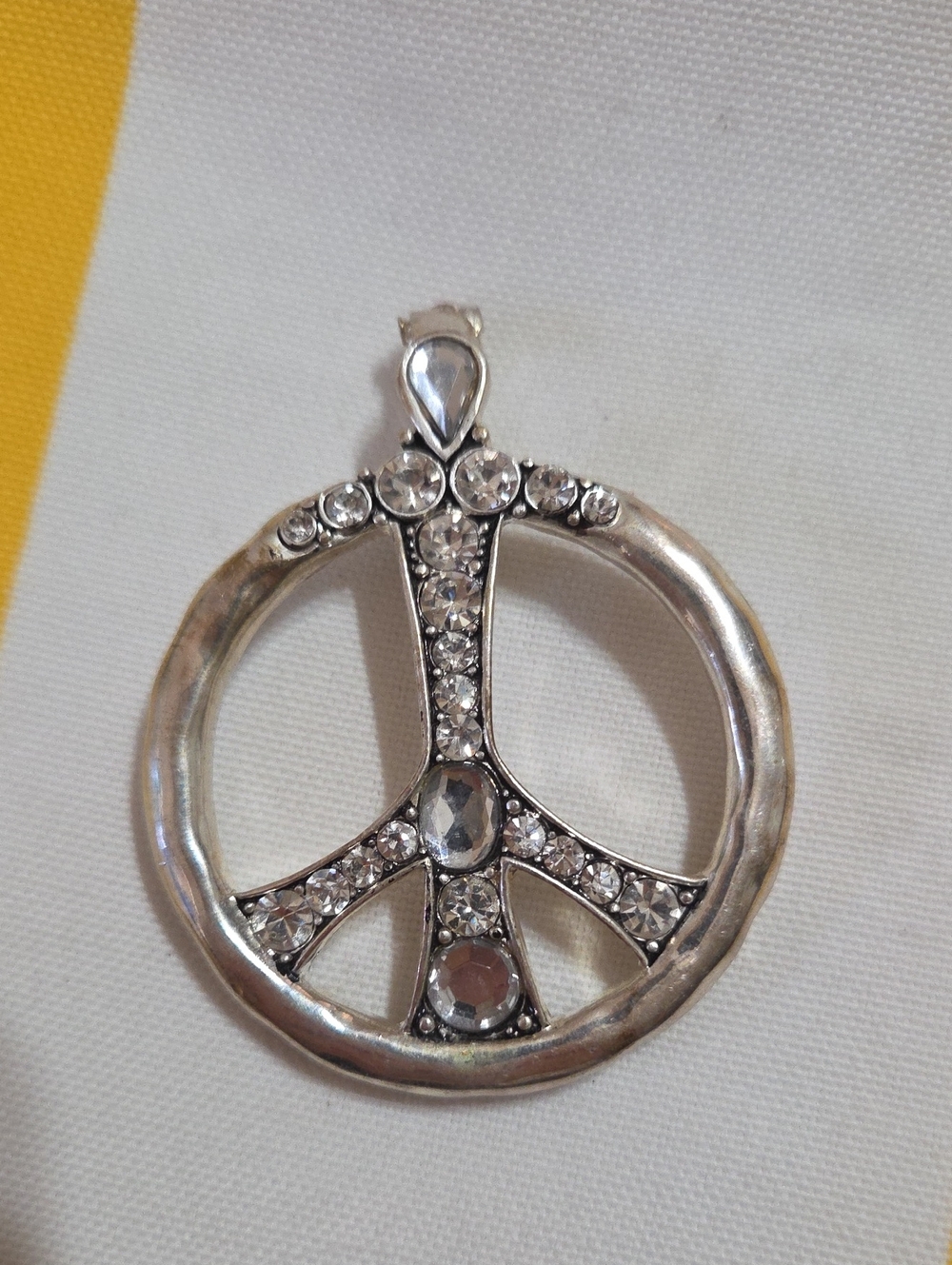 Silver-Tone Crystal Peace Sign Pendant Necklace